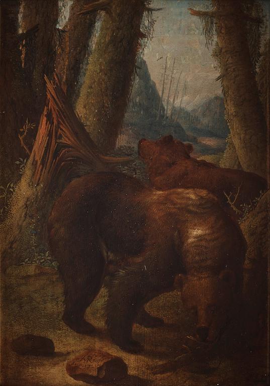 Johann Melchior Roos, Landscape with bears/leopards, a pair.