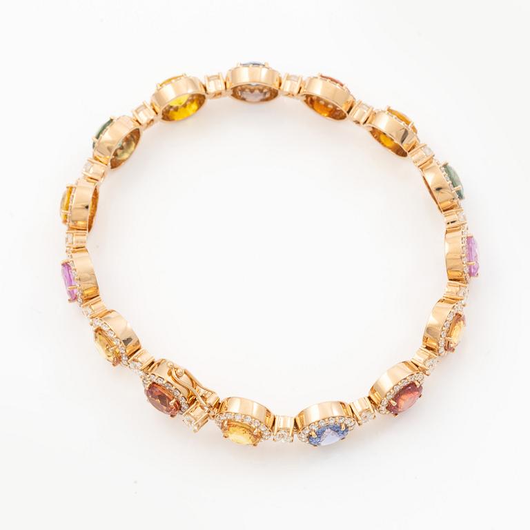 Bracelet 18K rose gold with rainbow-coloured sapphires and brilliant-cut diamonds.