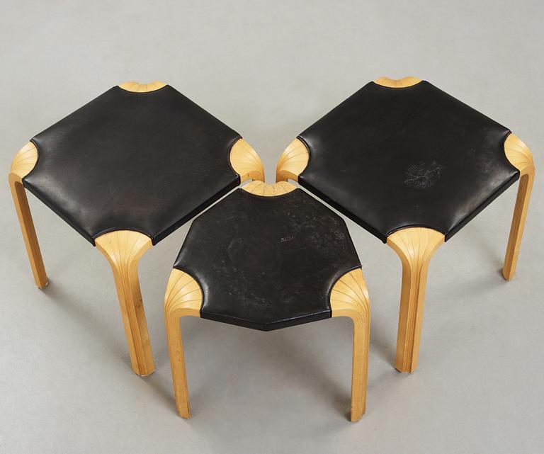 A set of three stools by Alvar Aalto, Artek.