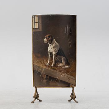 A painted fire screen, circa 1900.