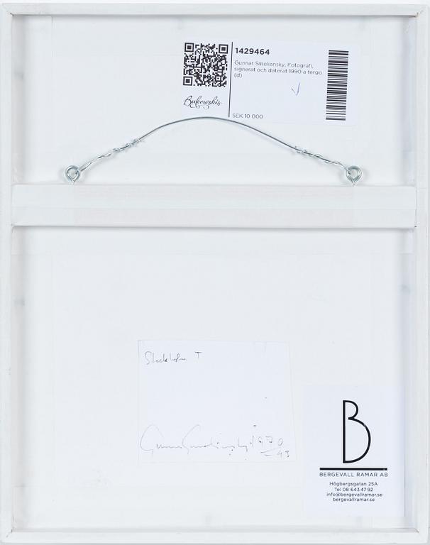 Gunnar Smoliansky, photograph signed and dated 1990 verso.