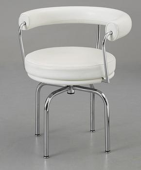 A Le Corbusier 'LC 7' chromed steel and white leather chair, Cassina, Italy.