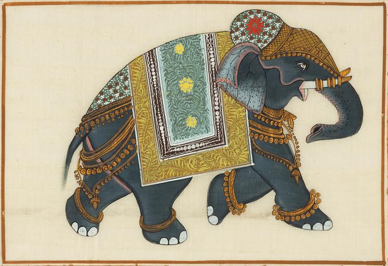 A painting on silk of an elephant, India, 20th Century.