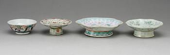 SKÅLAR OCH FAT, 4 delar, porslin, Kina, 1800-tal.