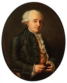 297. Pierre Cogell Hans krets, Mansporträtt med snusdosa, midjebild.