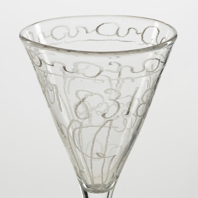 A set of three Swedish wine glasses, 18th/19th century.