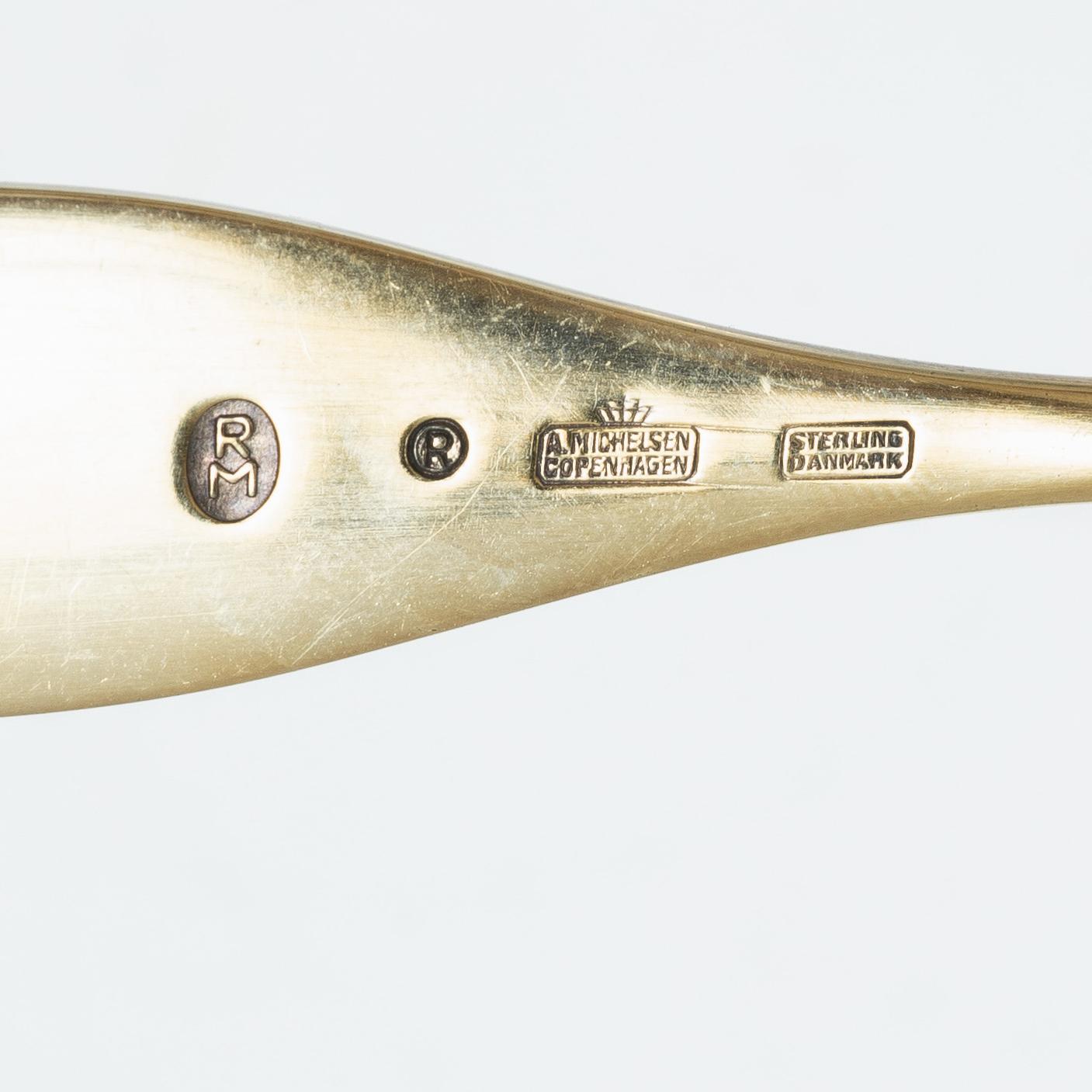 Anton Michelsen, Annual/Christmas spoons, 6 pcs, gilt sterling silver and enamel, Denmark, 1960s.