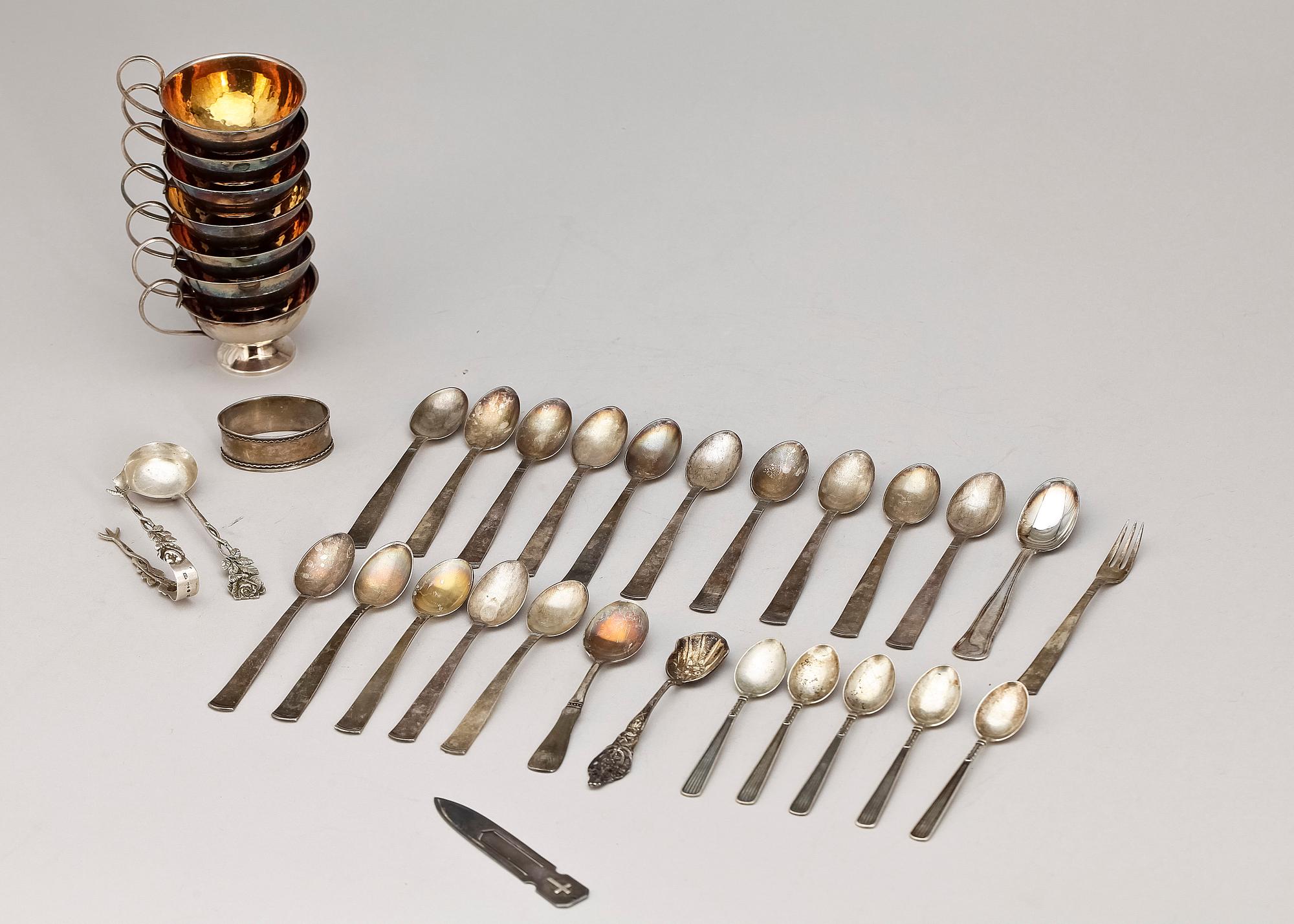 PARTI SILVER, 35 delar, bl.a. GAB, 1900-tal, tot vikt ca 590g.
