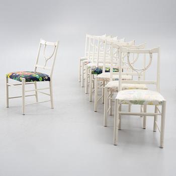 Josef Frank, a set of eight dining chairs, model B2238, Svenskt Tenn. second half of the 20th century.