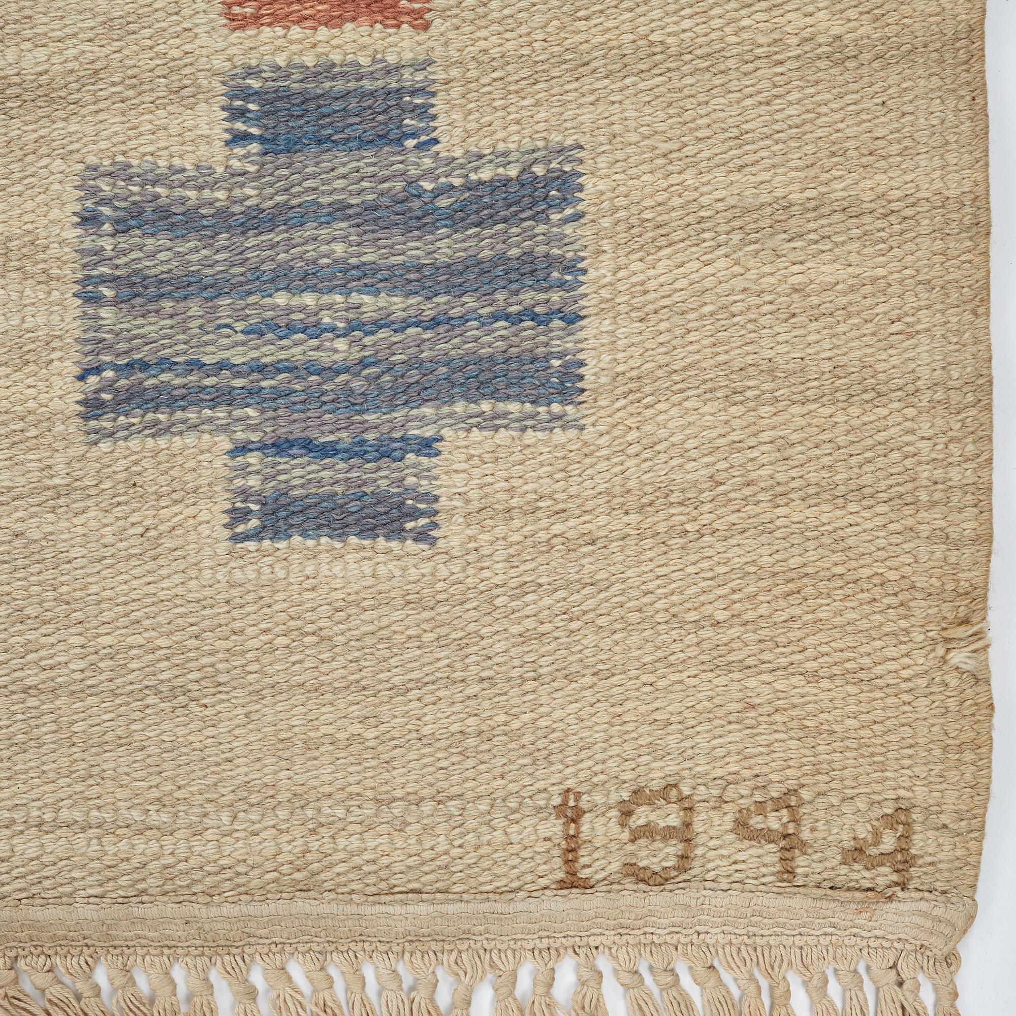 Swedish design, a carpet, knotted pile in relief, ca 178,5-179,5 x 137-140,5 cm, signed and dated at the back: SKLH 1944.