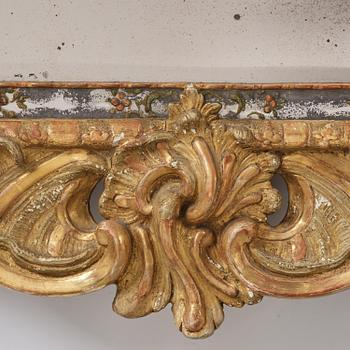 A Swedish giltwood and polychrome-painted Rococo mirror, later part of the 18th century.