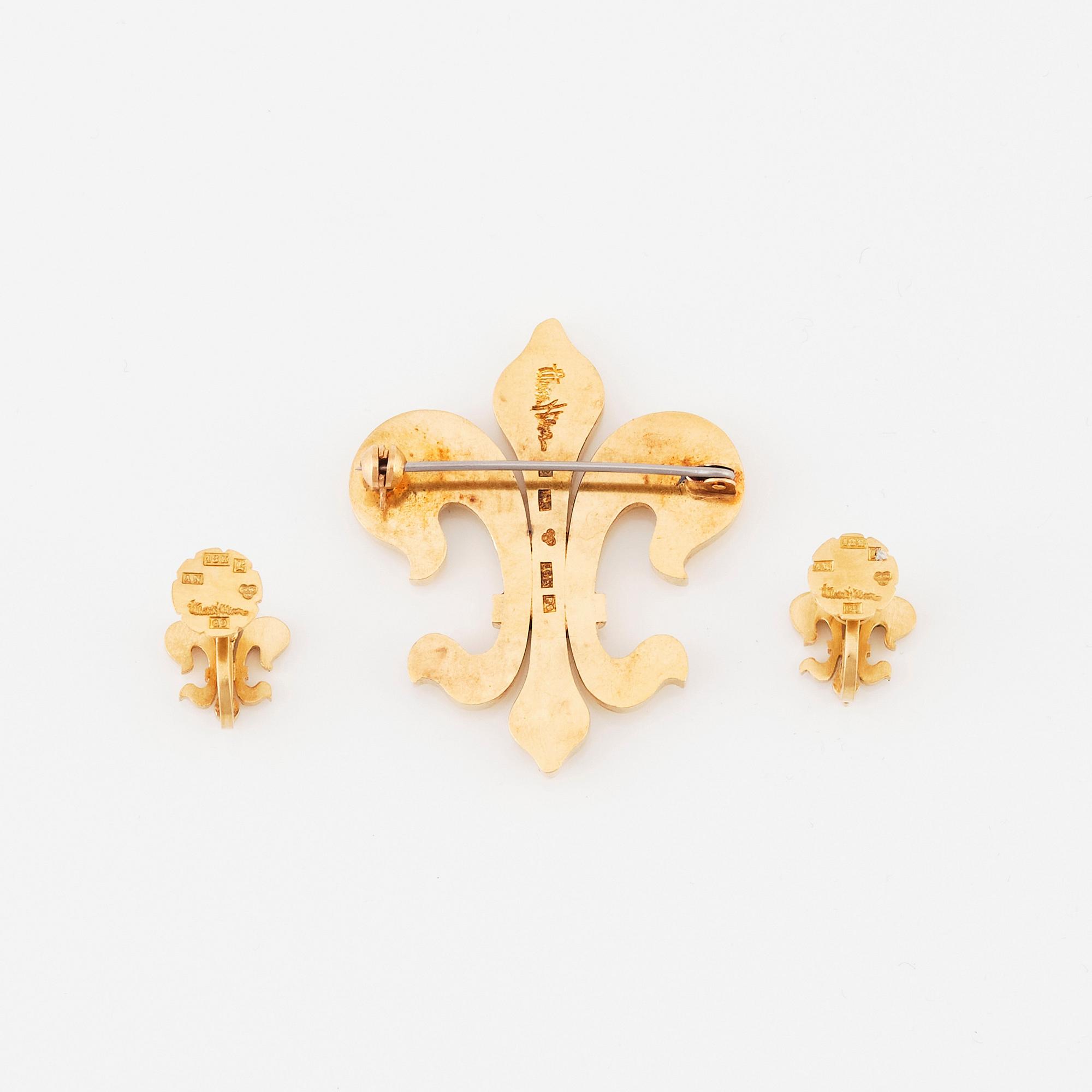Wiwen Nilsson, en brosch och ett par örhängen 18K guld, Lund 1966 och 1967.