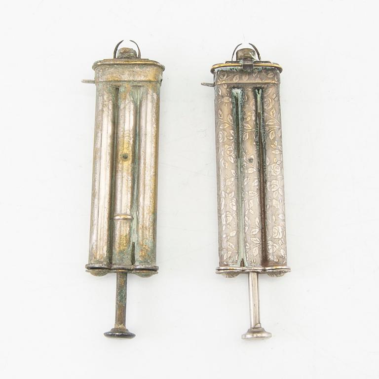 Foley & Ruse lighters, 2 pcs "Pellet match lighter", Canada circa 1888.