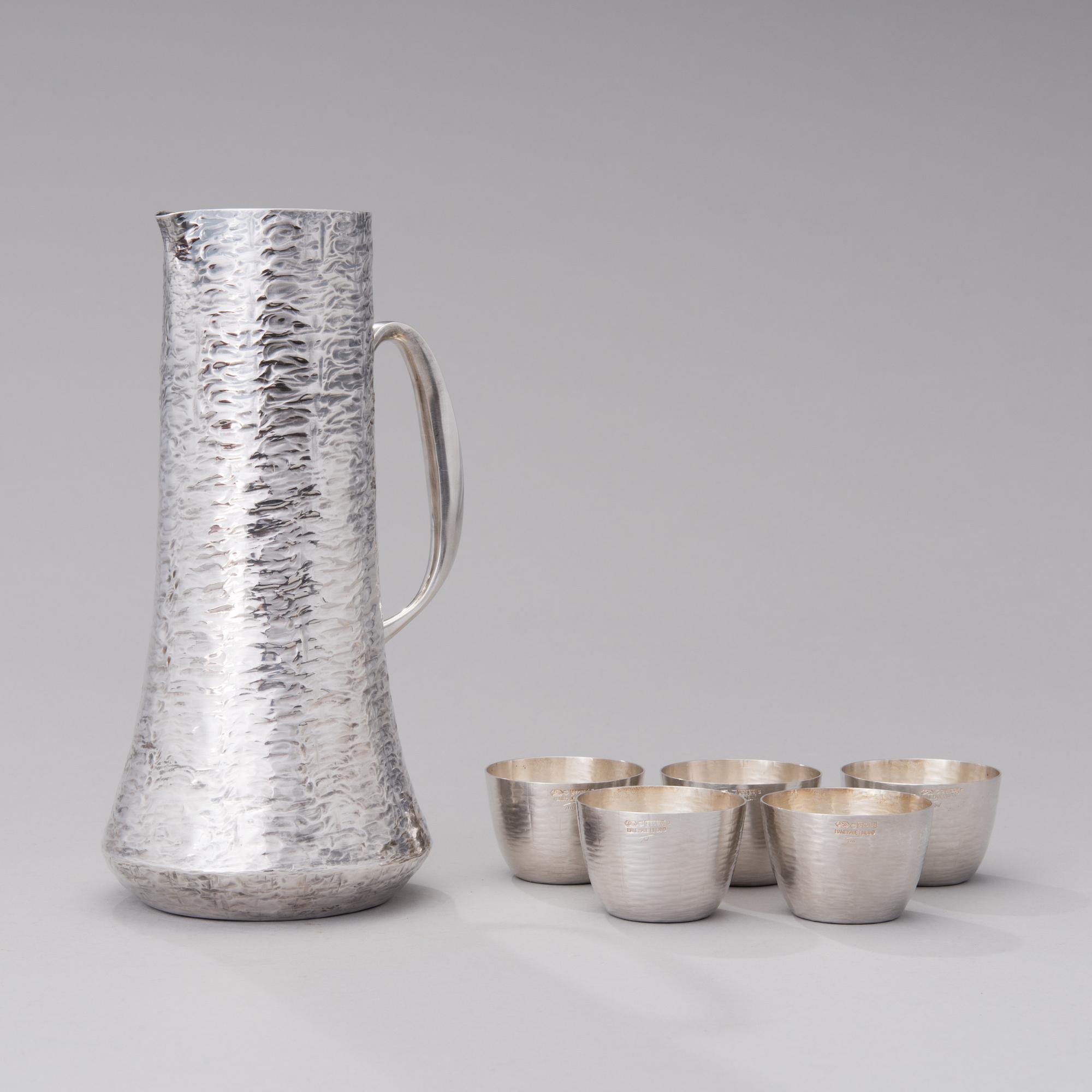 TAPIO WIRKKALA, KANNA OCH SEX BÄGARE. Sign. TW. Silver 925/830. Kultakeskus, Tavastehus 1972/79.