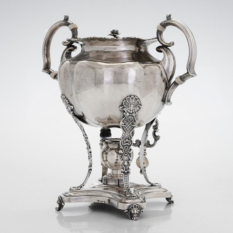 A mid-19th-century silver heated beverage dispenser, maker's mark of Adolf Sper, Saint Petersburg, 1843.