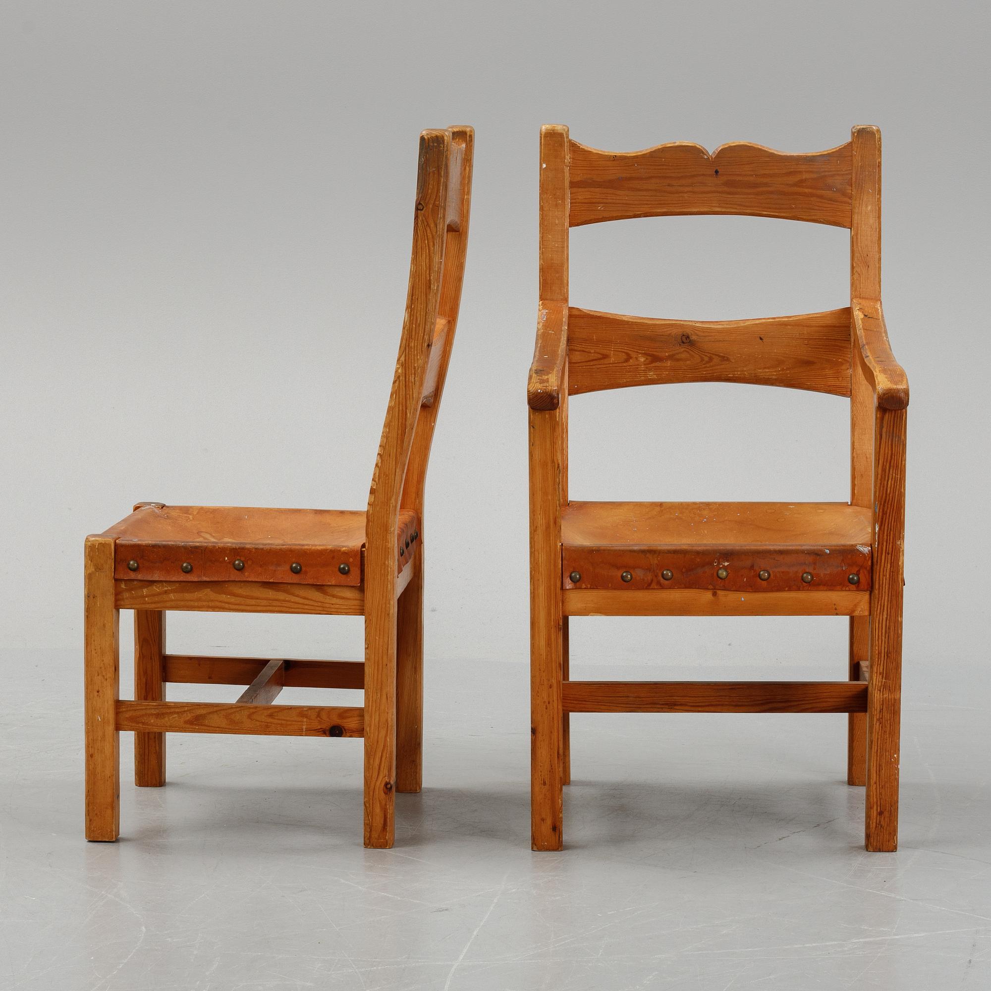 Six pine chairs, mid 20th Century.