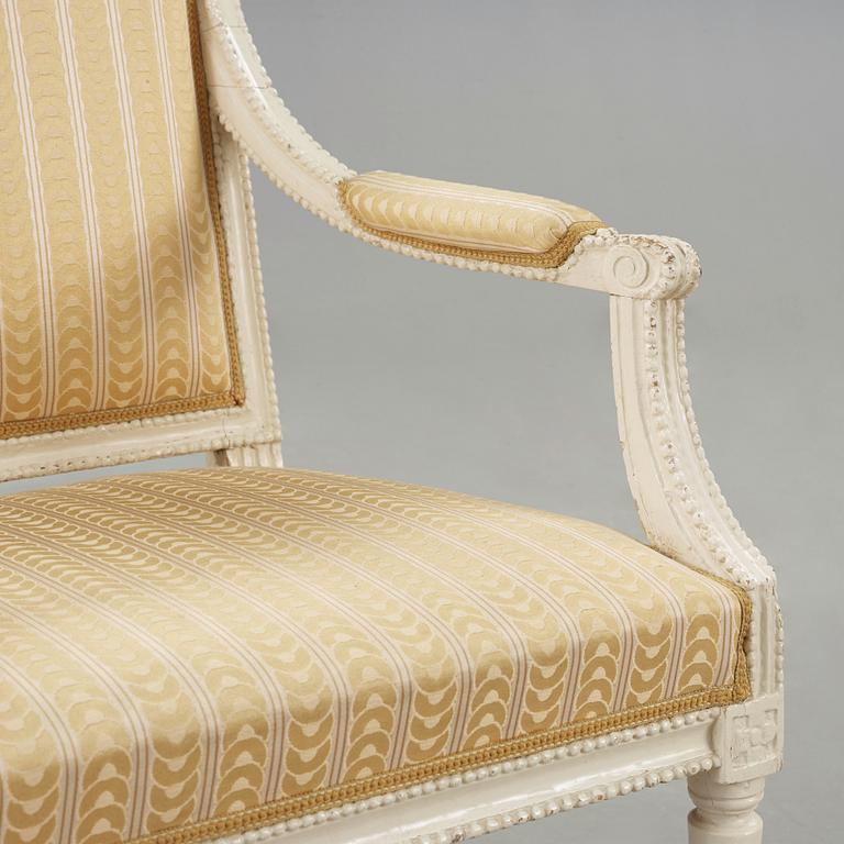 A pair of Gustavian late 18th century armchairs in the manner of Johan Lindgren.