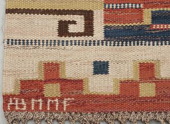 CARPET. "Blå heden". Flat weave. 363,5 x 241 cm. Signed AB MMF.