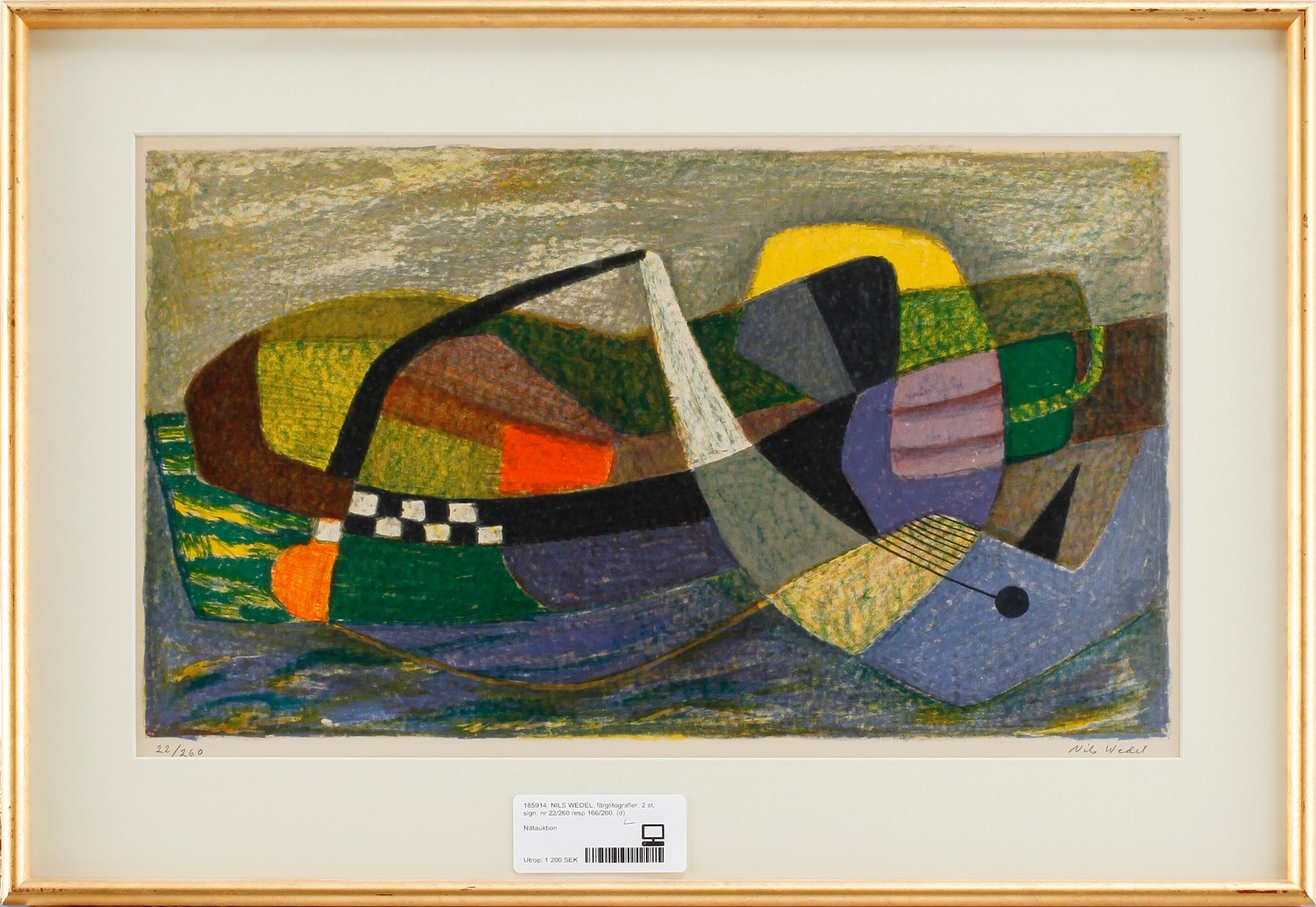 NILS WEDEL, färglitografier, 2 st, sign. nr 22/260 resp 166/260.