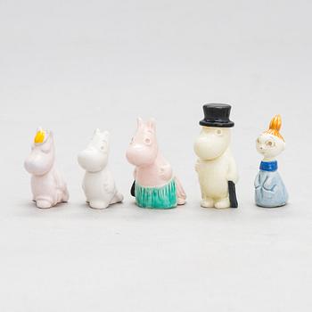 Leo Tykkyläinen, five 1950s ceramic Moomin figurines, Finland.