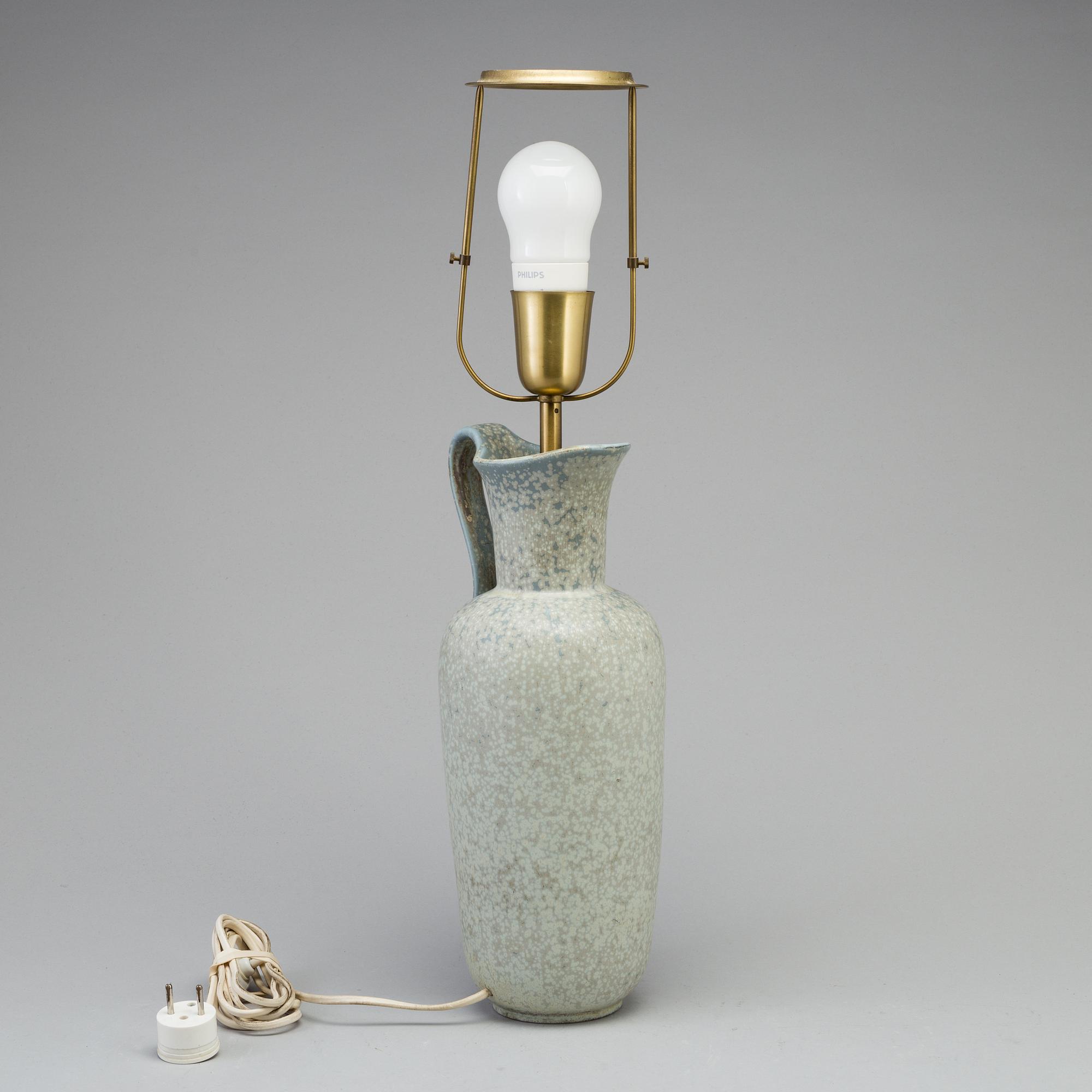 A 1960's stoneware table lamp/Jug, by GUnnar Nylund, Rörstrand.