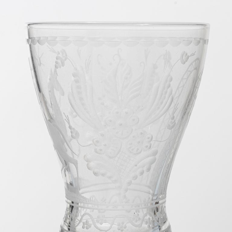 Vicke Lindstrand, nine 'Dalecarlia' sherry glasses, Kosta Boda.