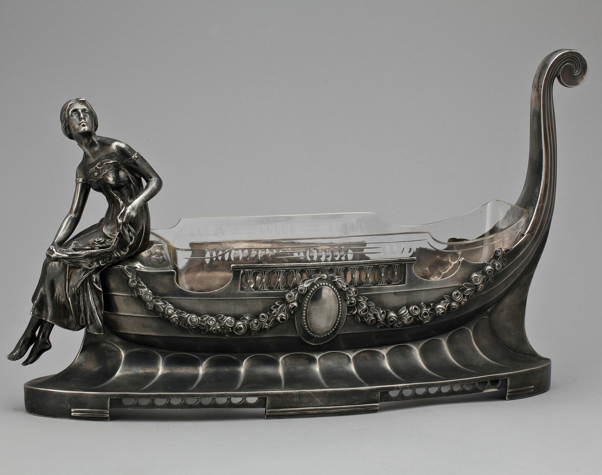 JARDINJÄR, nysilver samt glas, art deco, 1920-tal.