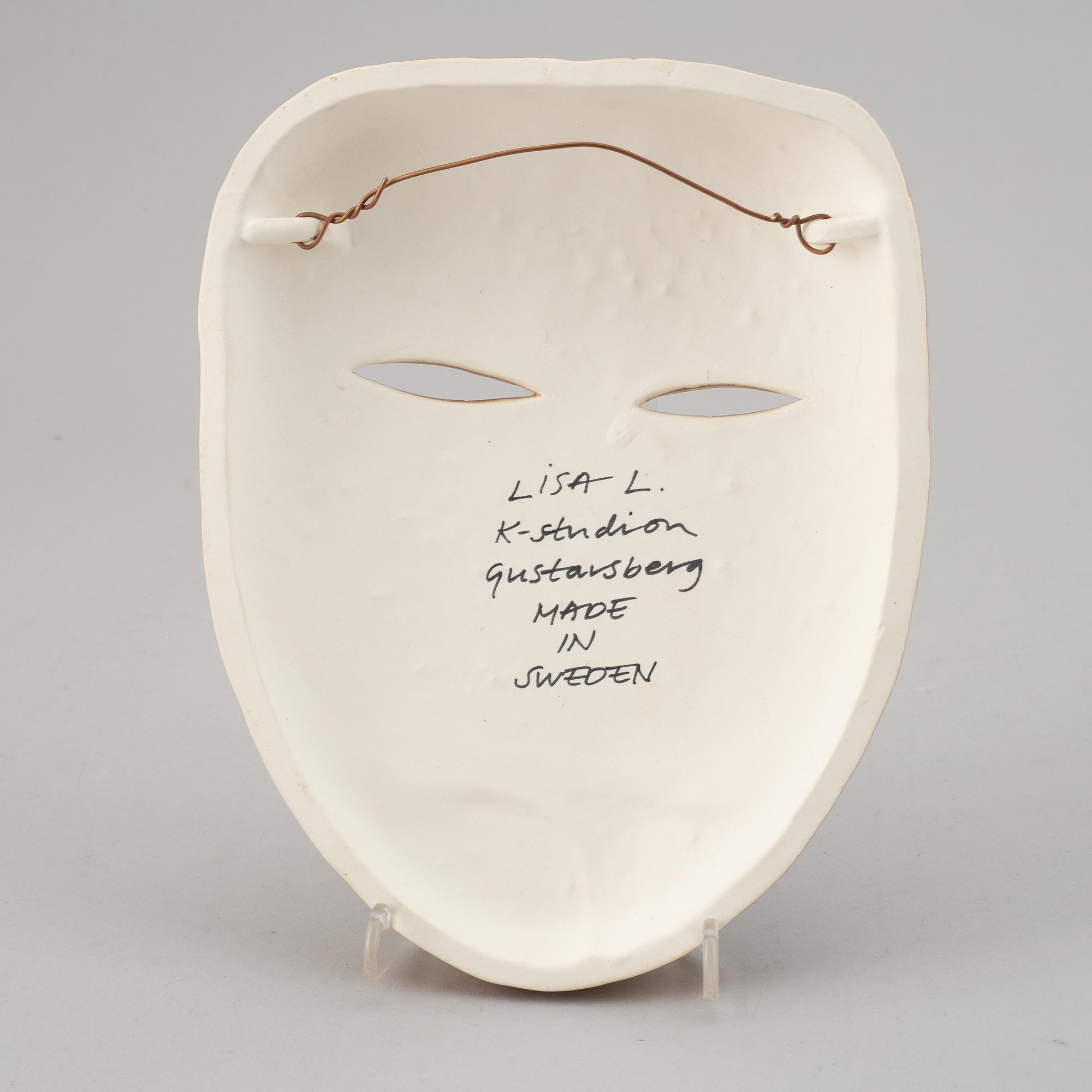 A Lisa Larson stoneware sculpture of a mask, K-studion, Gustavsberg.