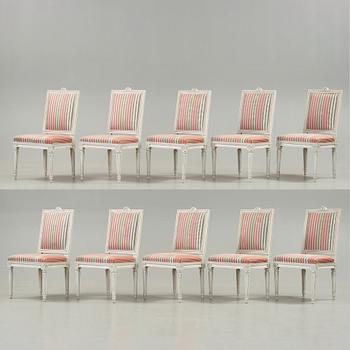 Ten Gustavian late 18th century chairs by Erik Öhrmark, master 1777.
