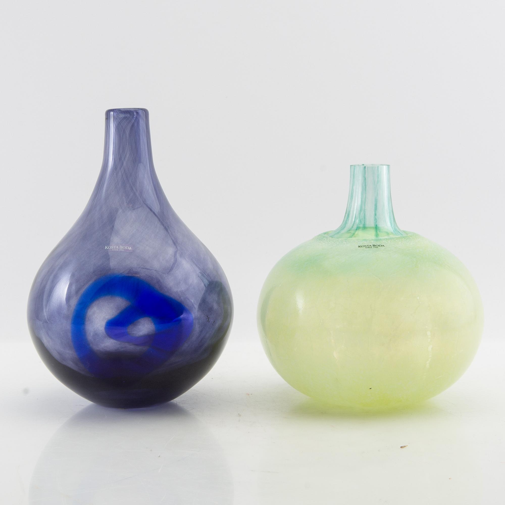 Gunnel Sahlin, vases 2 pcs Kosta Boda signed.