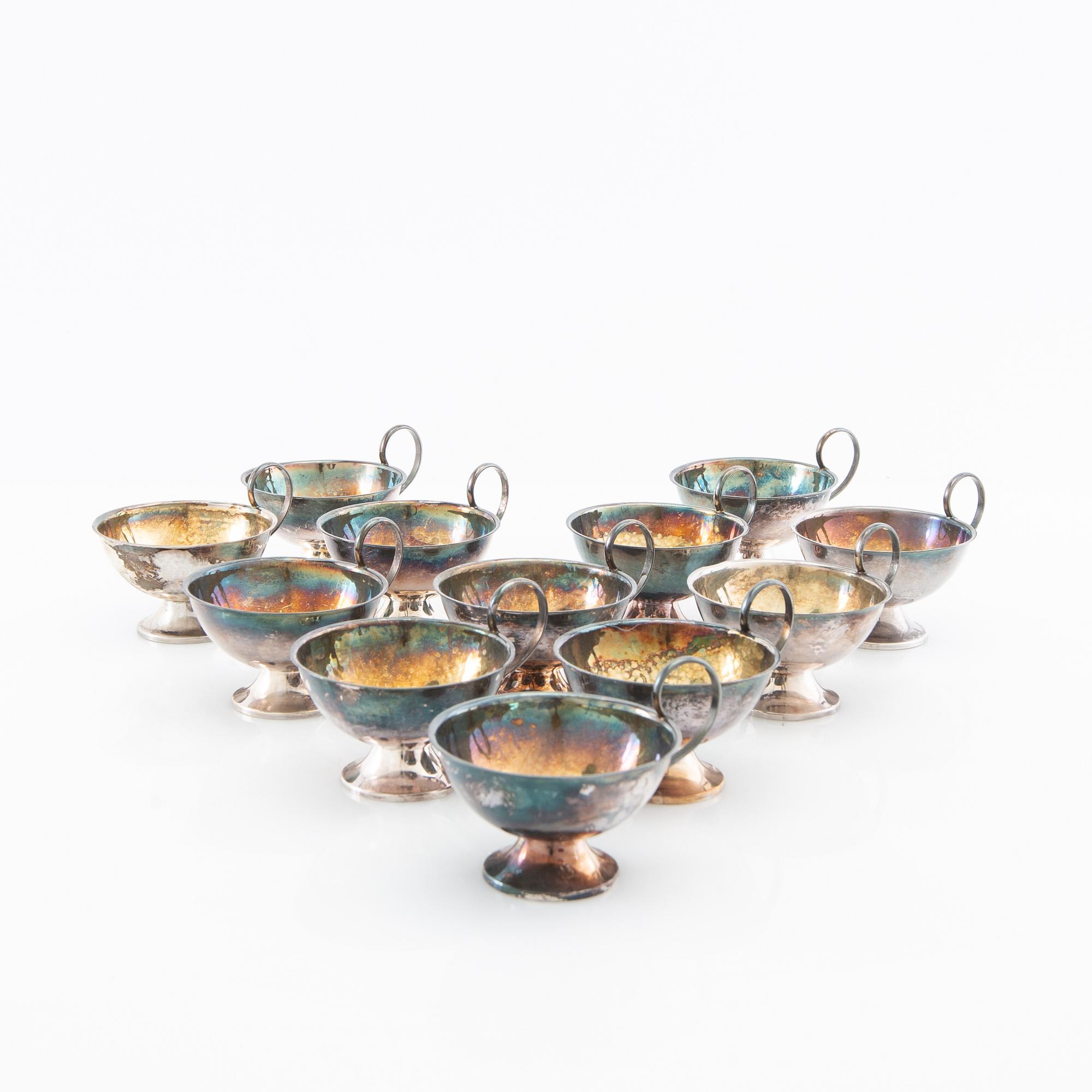 Punch mugs 12 pcs silver, Ceson Gothenburg 1957-1966.