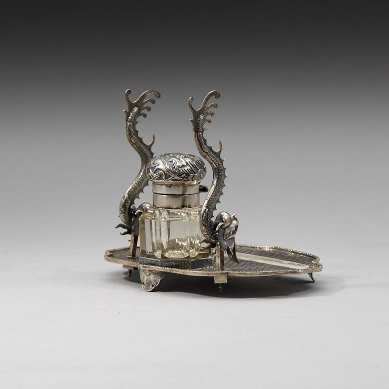 A Chinese silver desk set for writing, early 20th Century.