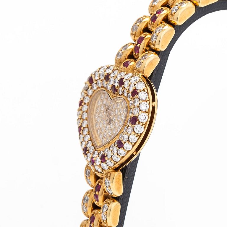 Chopard, rannekello, sydän, 18K kultaa, timantteja ja rubiineja, 22,5 mm.