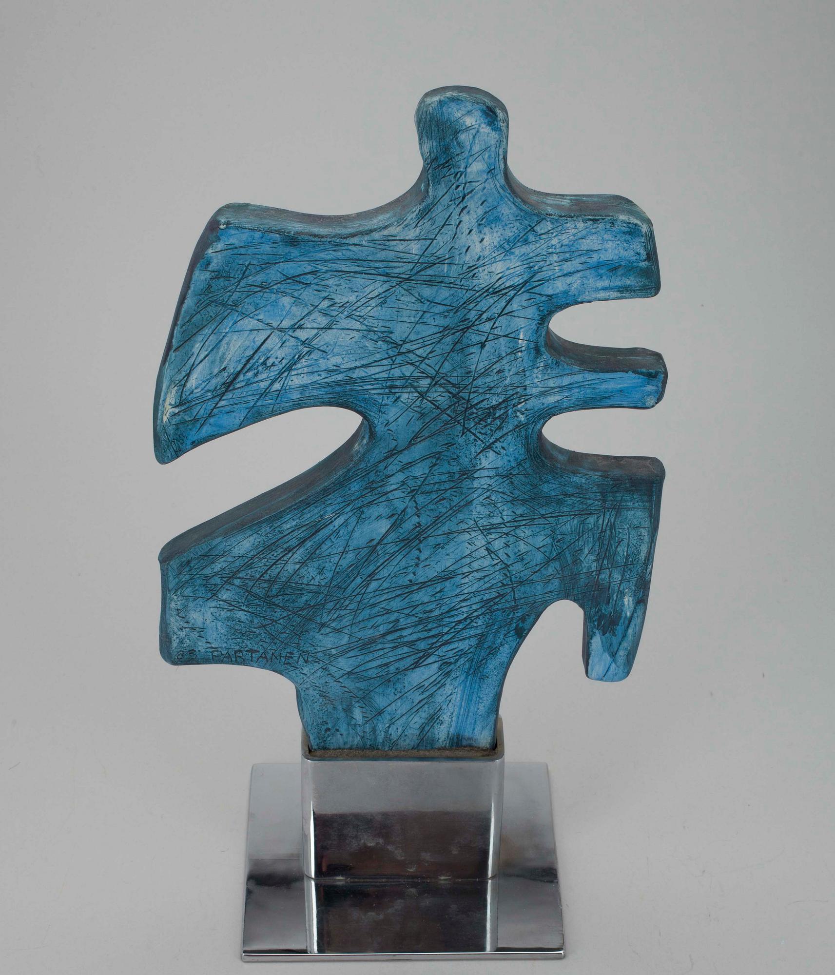 PAULI PARTANEN, VEISTOS, keramiikkaa sekä metallia, sign. ja päiv. -85.