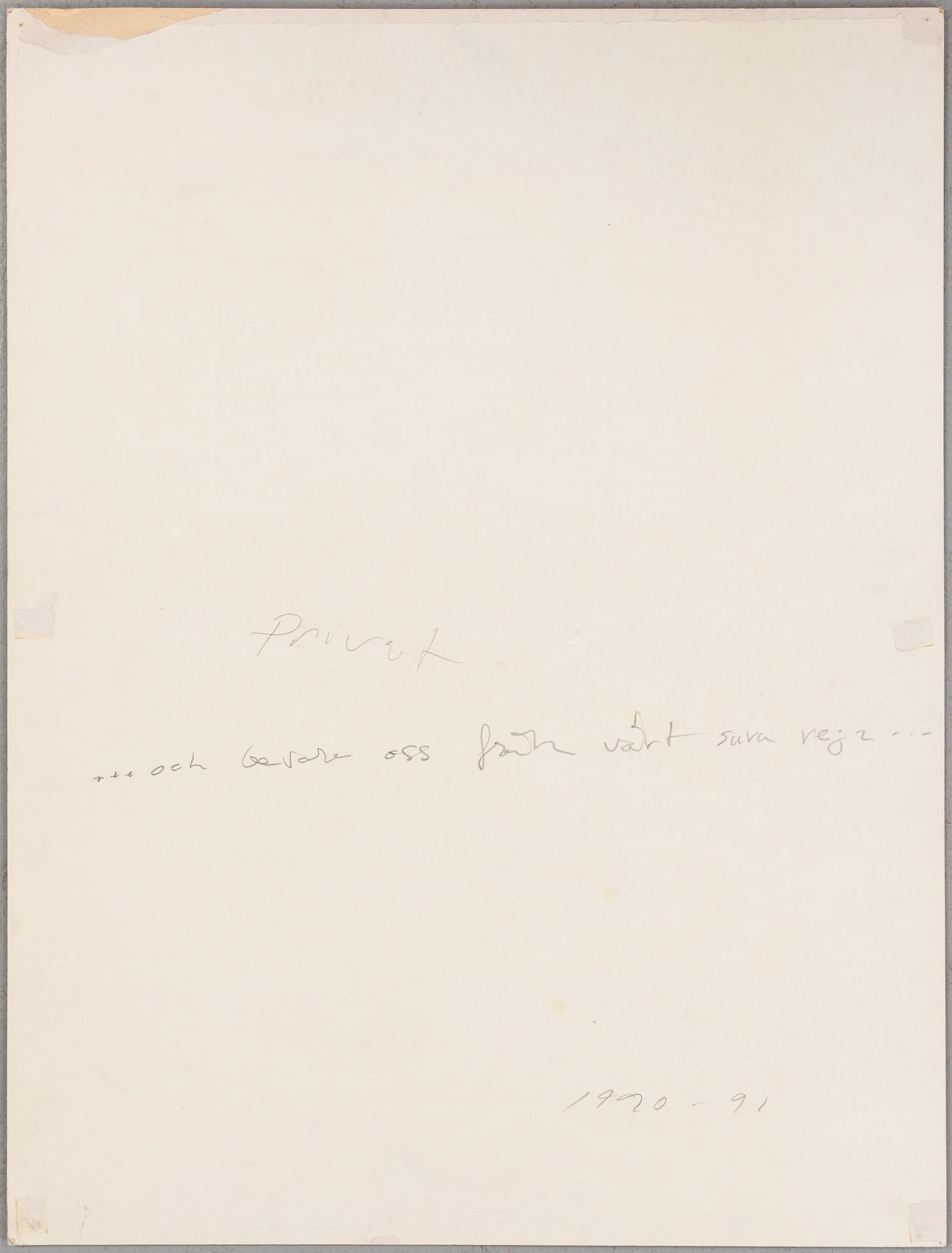 ULF RAHMBERG, mixed media with collage, signed with monogram and dated 1990-91.