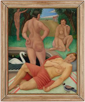 Mats Mason, Bathers by the swan pond.