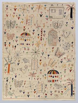 A hand-embroidered Kilim rug, approx. 244 x 180 cm.