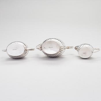A three-piece gadrooned silver coffee set, Helsinki and Turku 1911 and 1914.