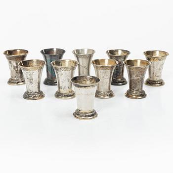 Ten Swedish silver beakers, mark of KG Markströms, Uppsala, some 1905.