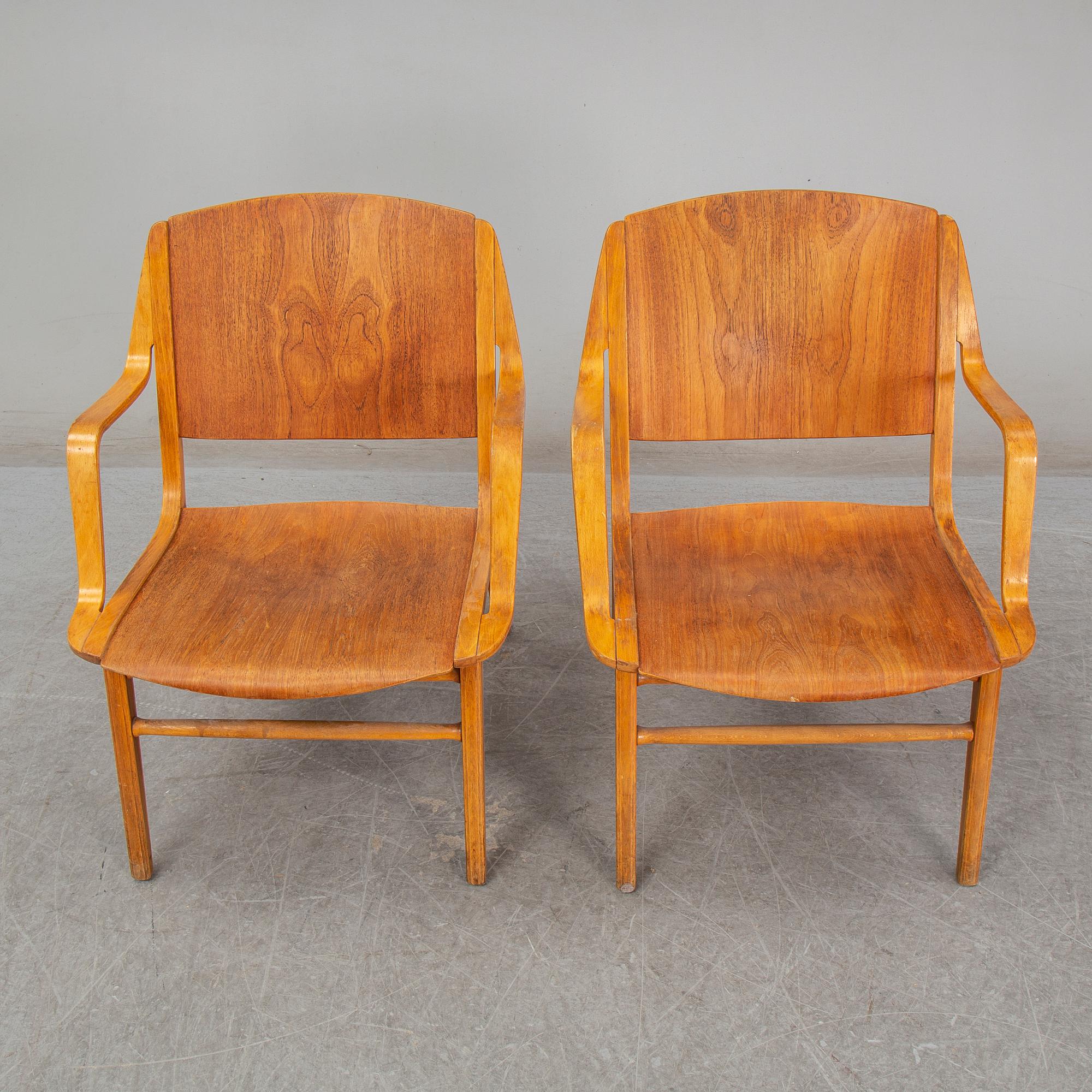 A pair of "Ax-chairs" by PETER HVIDT & ORLA MØLGAARD NIELSEN, Fritz Hansen, Denmark, 1950-60s.