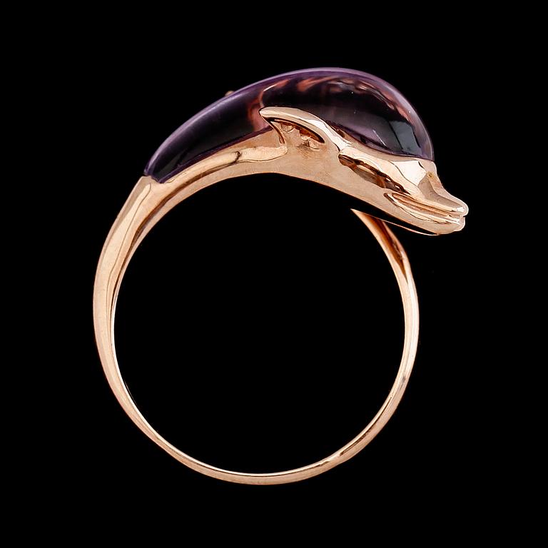 RING, 18 k roséguld, ametist och briljantslipade diamanter tot ca 0.01 ct.