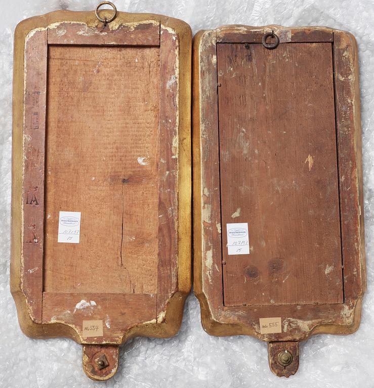 Two matched Swedish 18th century one-light mirror girandoles.