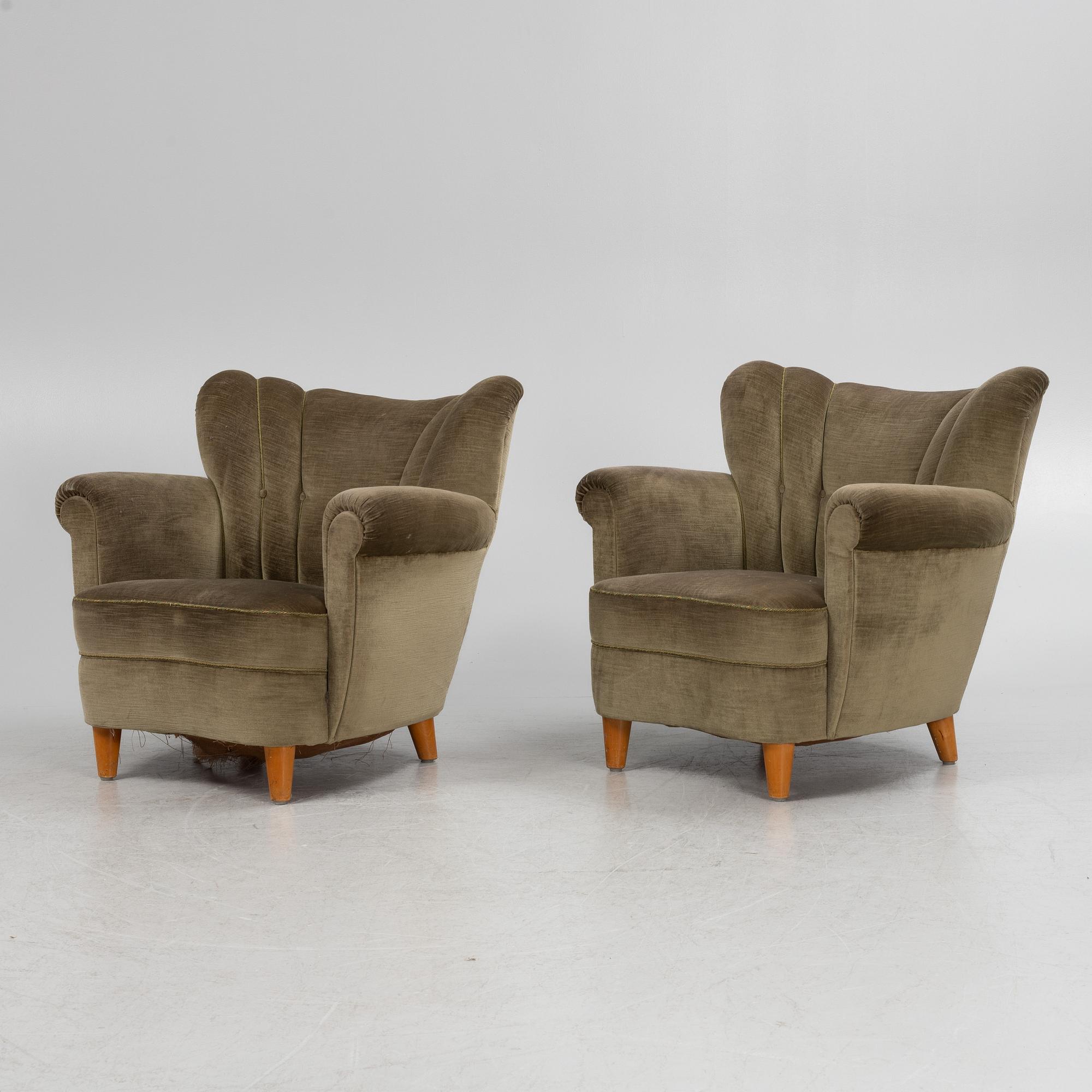 A pair of easy chairs, 1940s.