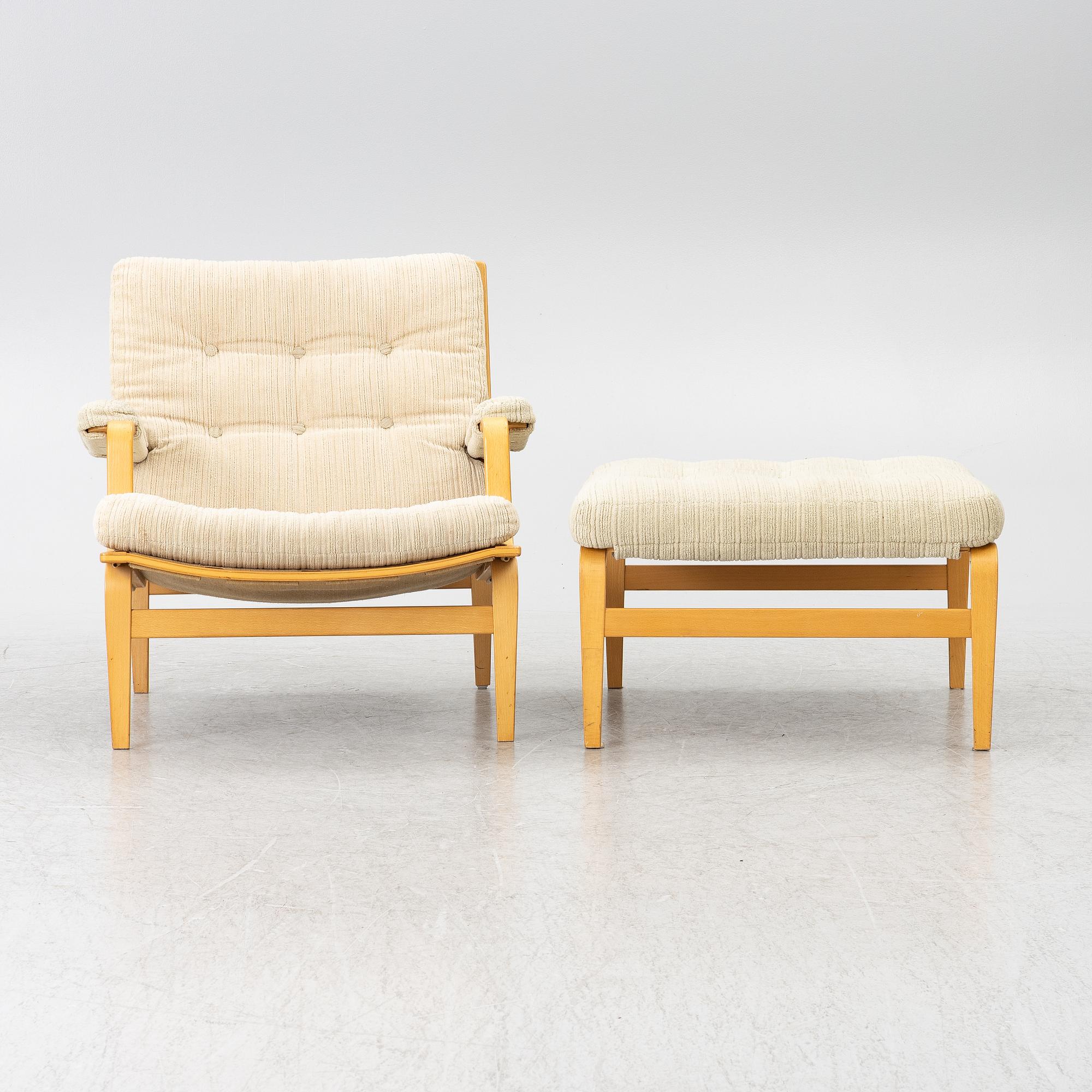 Bruno Mathsson, Armchair with footstool, “Ingrid”, Dux.