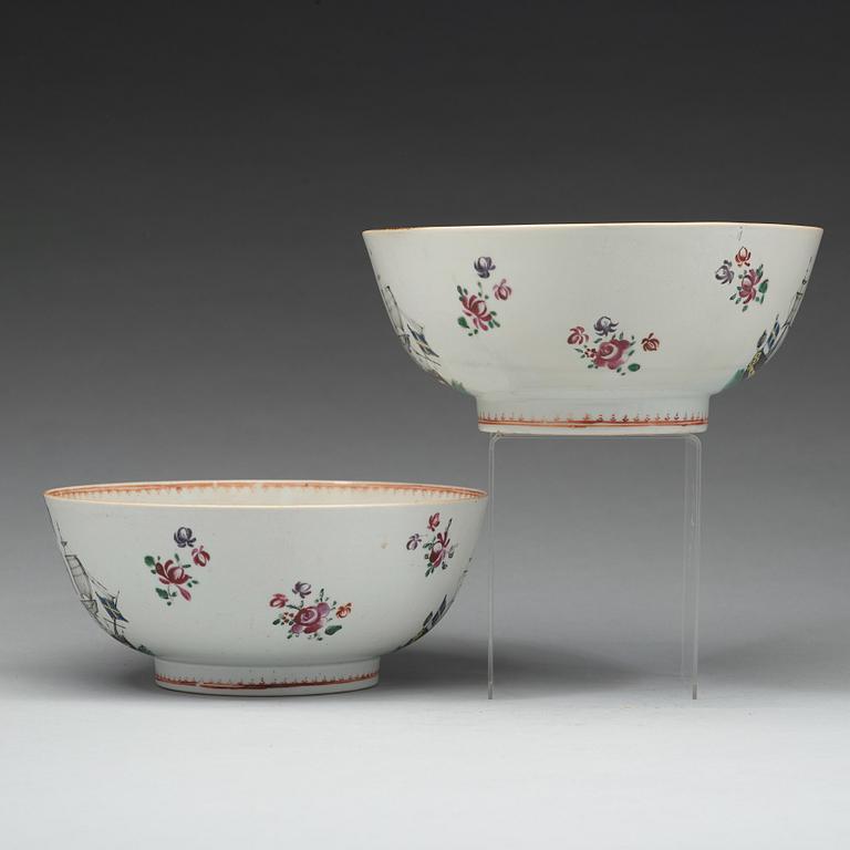 A pair of 'European Subject' punch bowls, Qing dynasty, Qianlong (1736-95).
