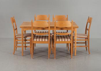 MATGRUPP, 7 delar, "Calmare Nyckel", Carl Malmsten, Åfors möbelfabrik, 1900-talets andra hälft.
