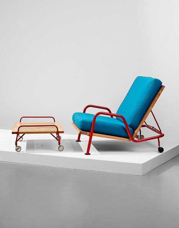 HANS J WEGNER, fåtölj, med fotpall, "GE 440" utställningsexemplar för Getama, Danmark 1968-69.