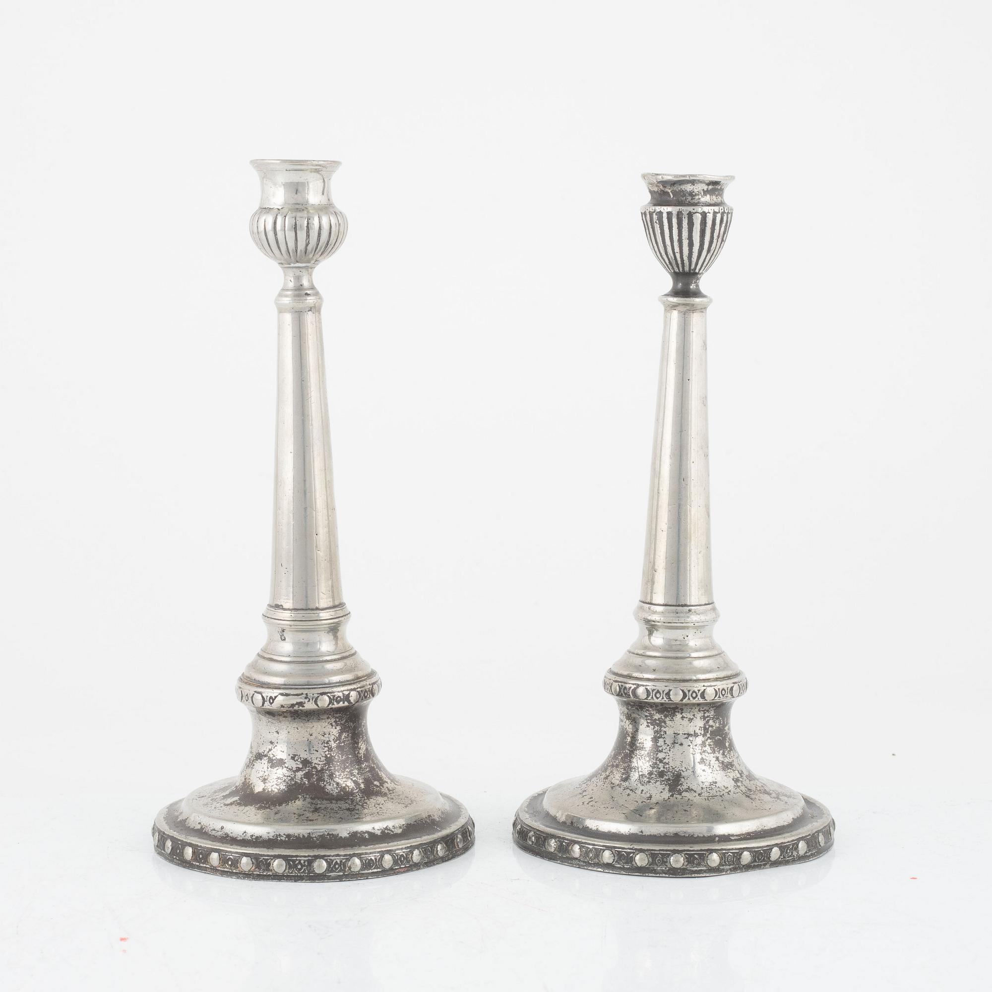 Martin Gustaf Moberg, a pair of similar pewter candlesticks, Jönköping, Sweden, 1803.