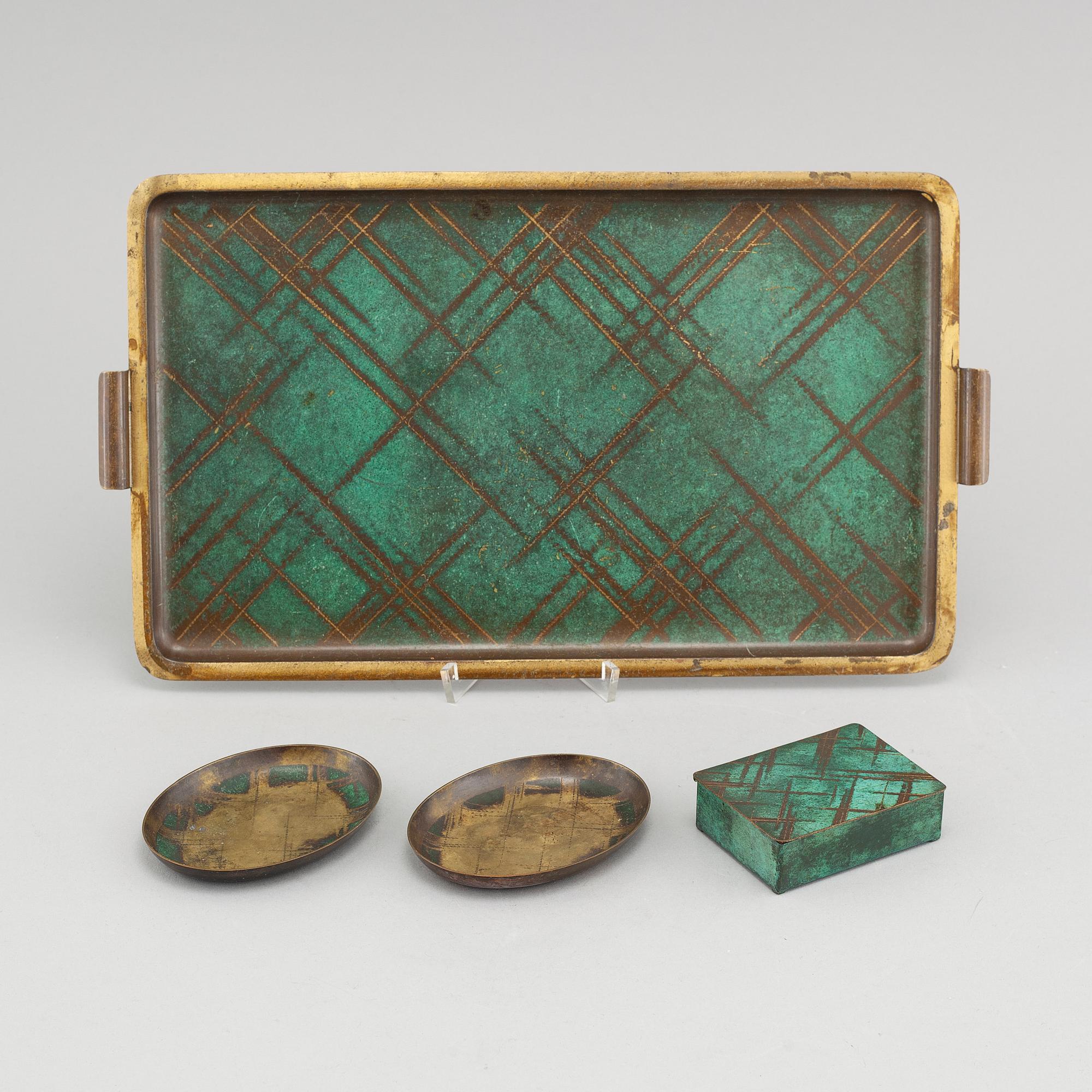 A tray, box and two bowls, "Ikora" by WMF, Germany from the first half of the 20th century.