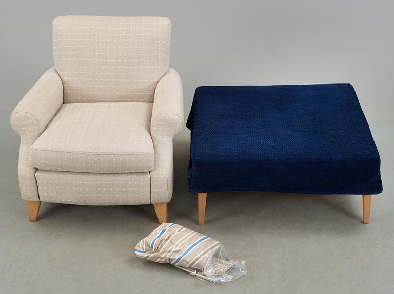 FÅTÖLJ OCH PALL, modern tillverkning, 2000-tal.